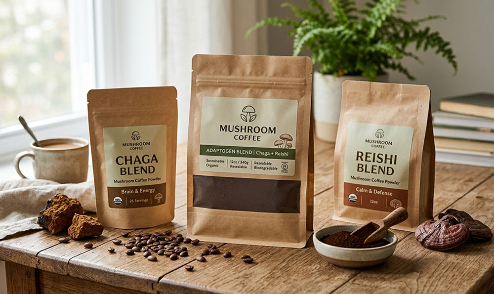 mushroom coffee packaging bags for functional coffee brands