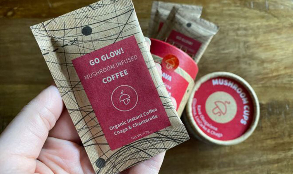 sustainable mushroom coffee packaging for powder products